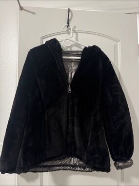 Andrew Marc Black Hooded Faux Fur Teddy Coat